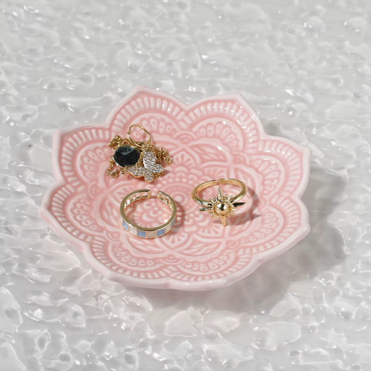 Pink Flower Mandala Ceramic Ring Dish – Jewellery Holder & Trinket Tray
