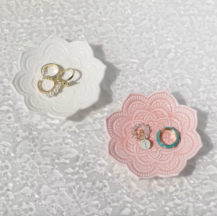 Pink Flower Mandala Ceramic Ring Dish – Jewellery Holder & Trinket Tray