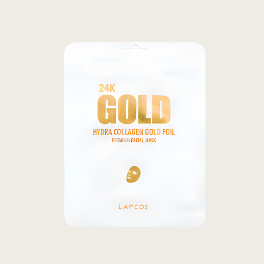 24K Gold Hydra Collagen Gold Foil Premium Facial Mask packaging on a white background