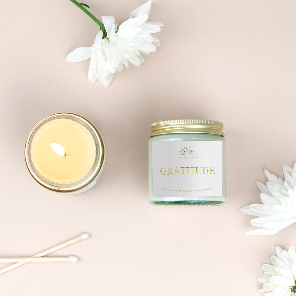 Gratitude - Amber Sweet Orange Scented Soy Candle Uplifting Scent