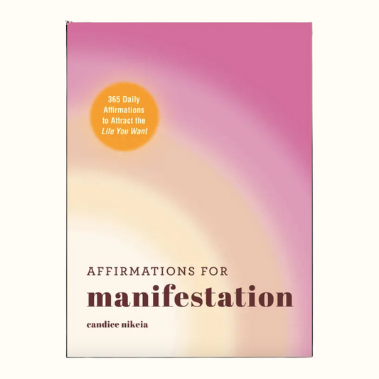 Book titled 'Affirmations for Manifestation' with a pink and yellow gradient cover.