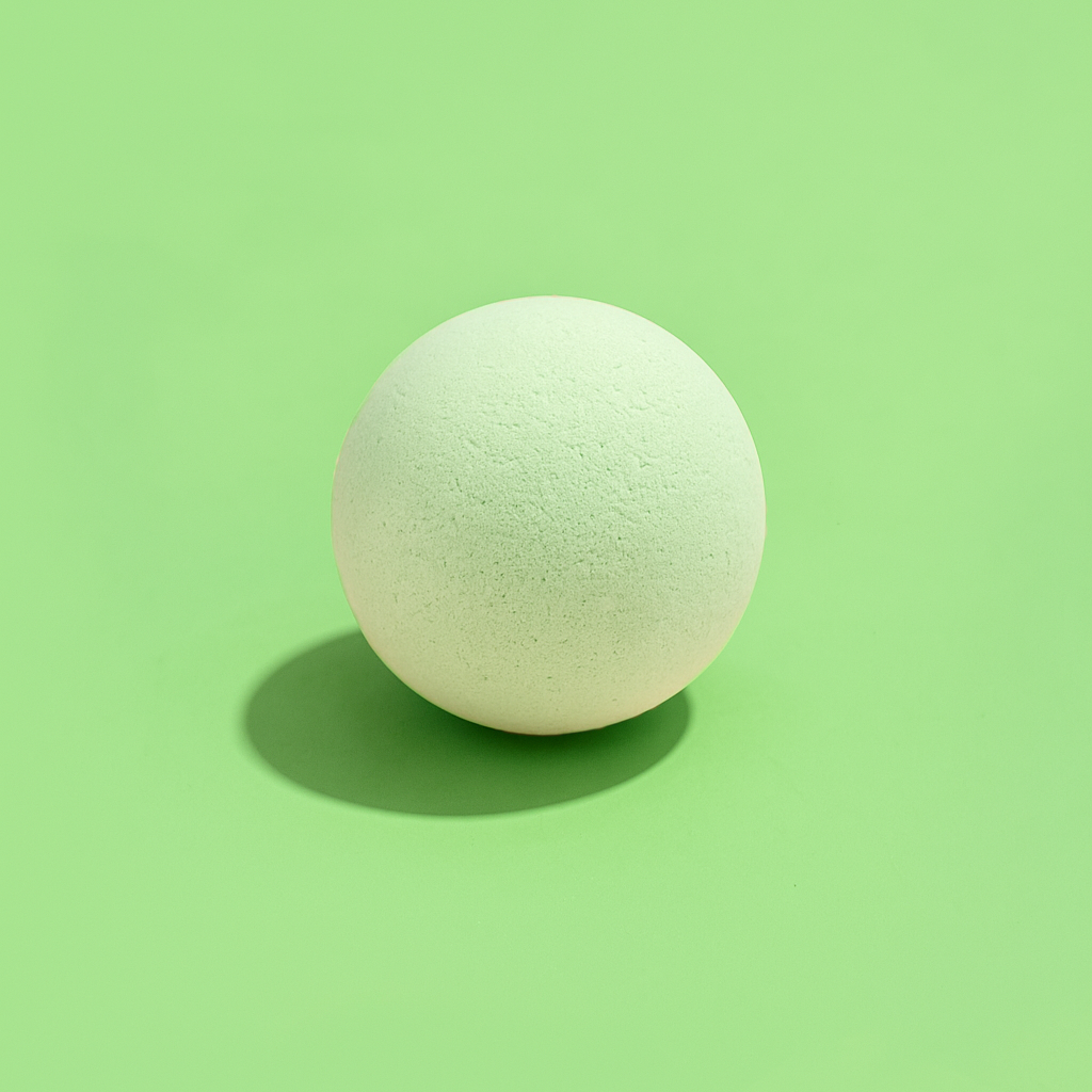 peppermint bath bomb on a green background