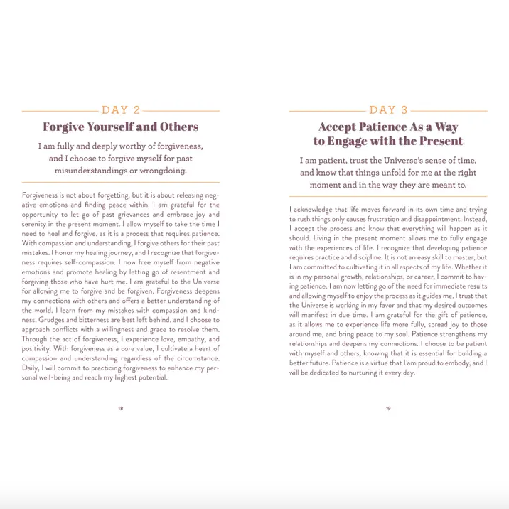 Two pages from a journal or planner with text on forgiveness and patience.