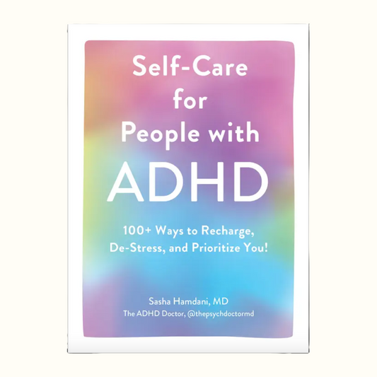 Book cover of 'Self-Care for People with ADHD' with a colorful gradient background.