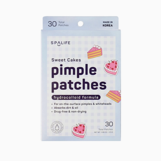 Spalife pimple patches packaging with cake illustrations on a white background