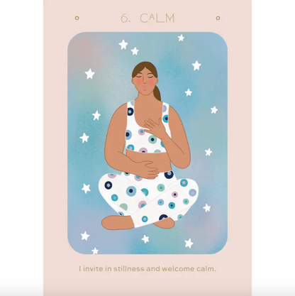 Illustration of a woman in a polka dot dress with stars around her, on a pastel background.