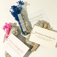 Load image into Gallery viewer, Meditation Smudge Kit - White Sage Smudge with Palo Santo &amp; White Wildflowers
