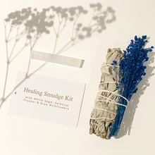 Load image into Gallery viewer, Healing Smudge Kit - White Sage Smudge with Selenite &amp; Blue Wildflowers
