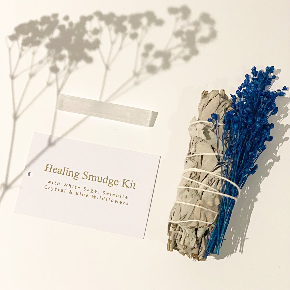 Healing Smudge Kit - White Sage Smudge with Selenite & Blue Wildflowers