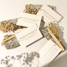 Load image into Gallery viewer, Meditation Smudge Kit - White Sage Smudge with Palo Santo &amp; White Wildflowers
