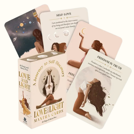 Love & Light Mantra Cards with packaging on a white background