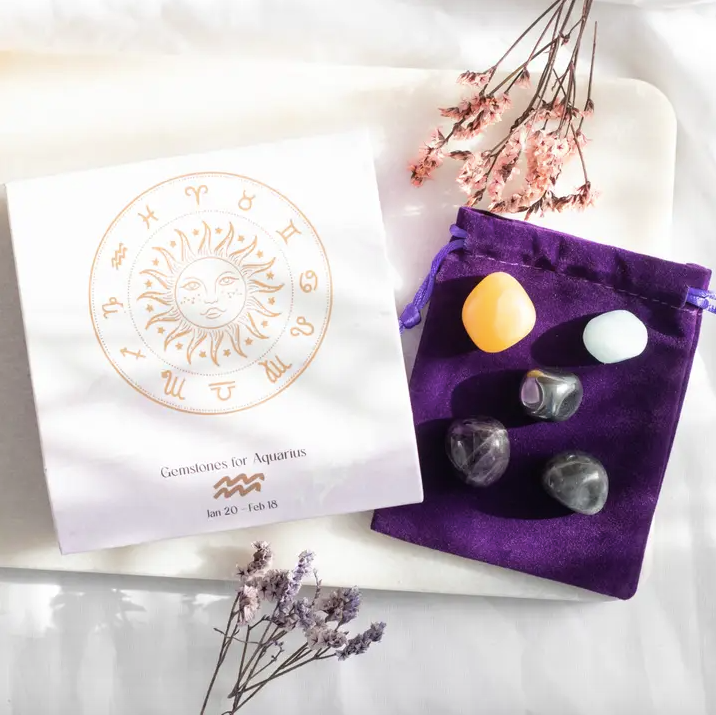 Zodiac Crystal Tumblestone Set - Birthday Gift by Star Sign