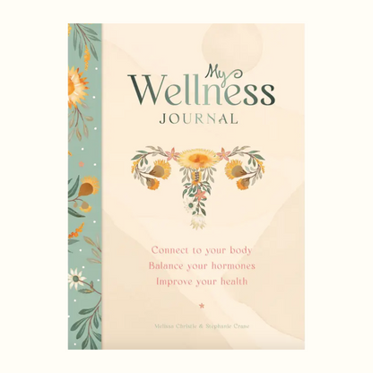 Wellness journal with floral design and text on a white background