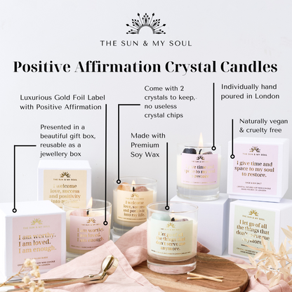 Positive Affirmation Crystal Candle with Citrine & Sunstone, Scent - Amber, Musk, Sweet Orange