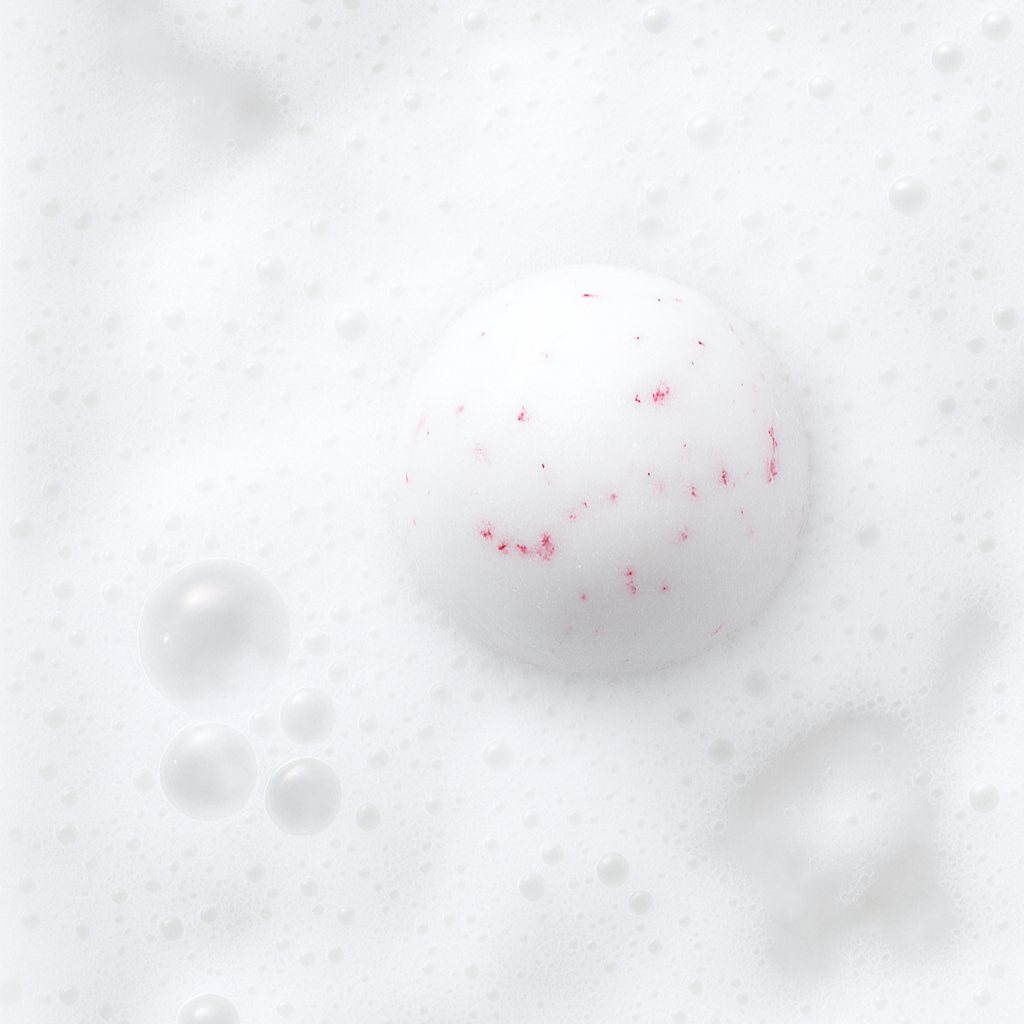 Pink bath bomb溶解在泡沫浴水中