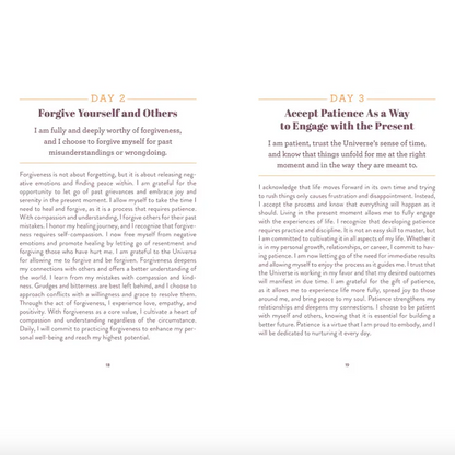 Two pages from a journal or planner with text on forgiveness and patience.