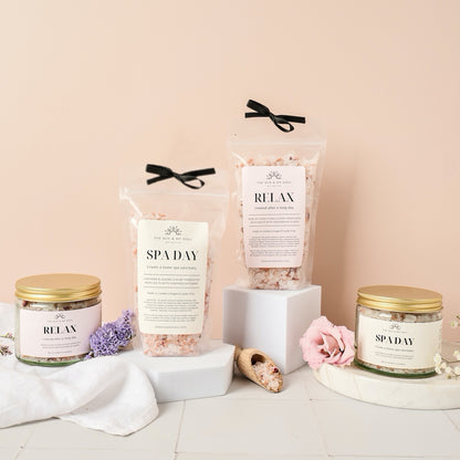 Relax Rose & Ylang Ylang Luxury Himalayan Bath Salts with Magnesium Flakes in Jar