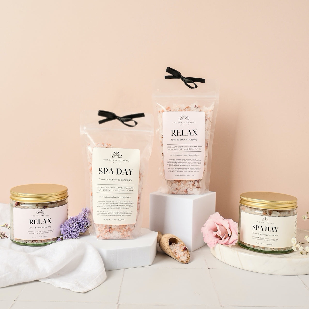 Relax Rose & Ylang Ylang Luxury Himalayan Bath Salts with Magnesium Flakes in Pouch