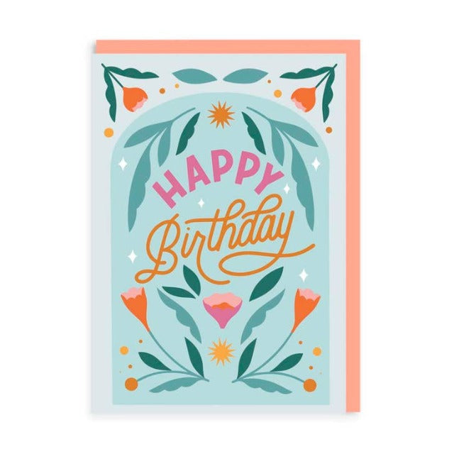 Happy Birthday Green Floral Greeting Card
