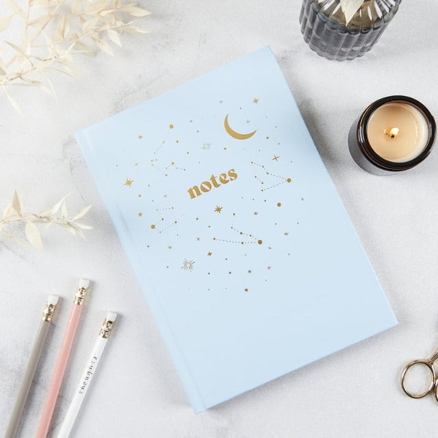 Constellation Stars and Moon Lined Notebook - Light Blue