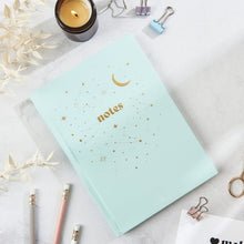 Load image into Gallery viewer, Constellation Stars and Moon Lined Notebook - Mint Green
