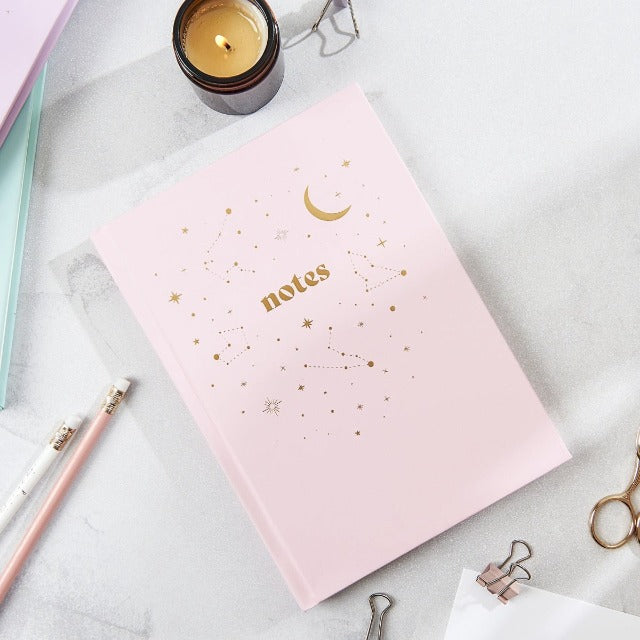 lined notebook pink constellation stars