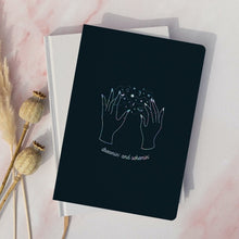 Load image into Gallery viewer, magic contsellation stars black lined notebook
