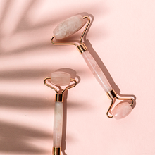 Load image into Gallery viewer, Rose Quartz Facial Roller in Linen Bag
