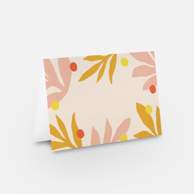 Pink Yellow Leaves Greeting Card